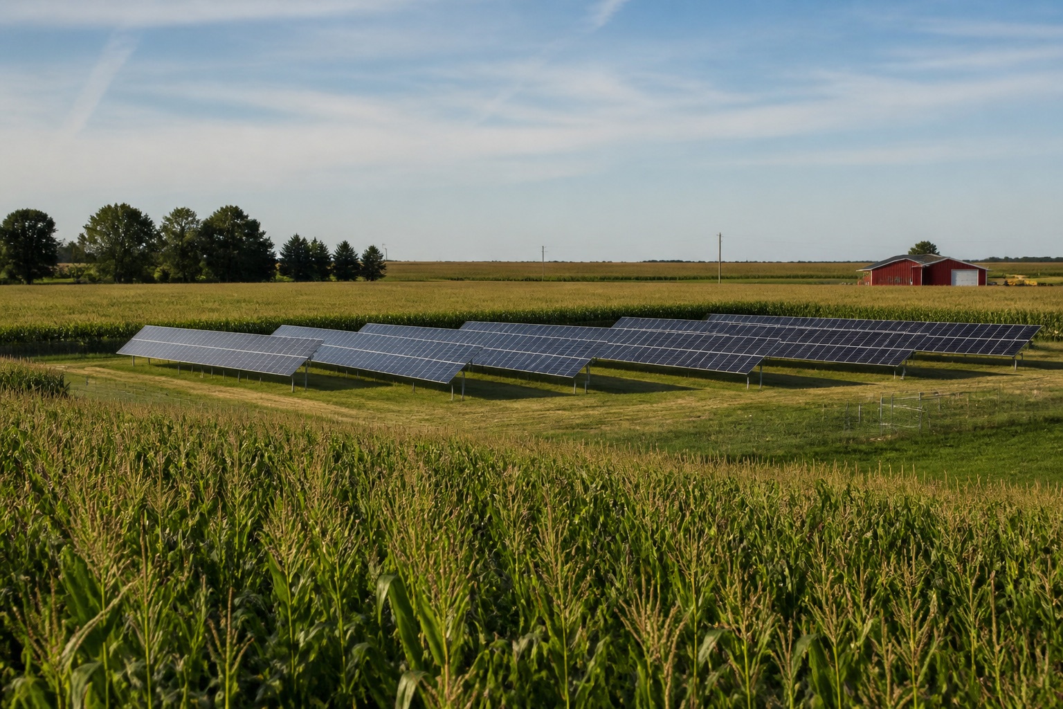Small solar farm beside an Illinois cornfield