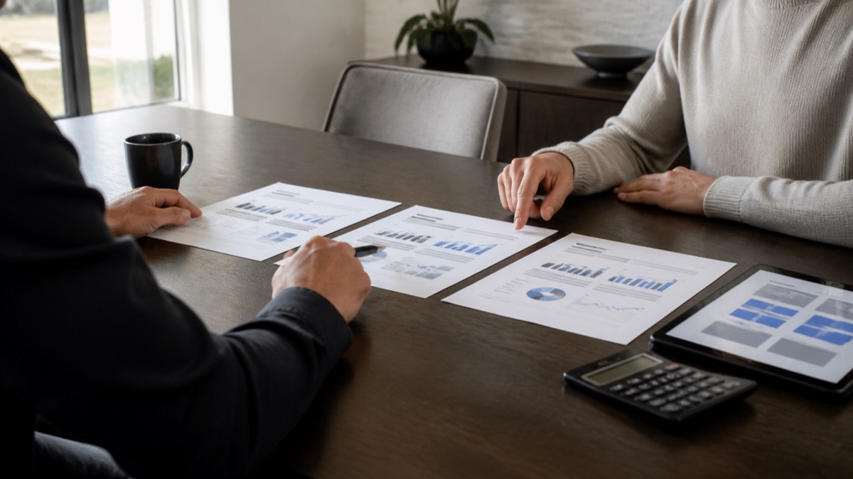 Homeowners comparing cash and financing solar proposals laid out on a dining table