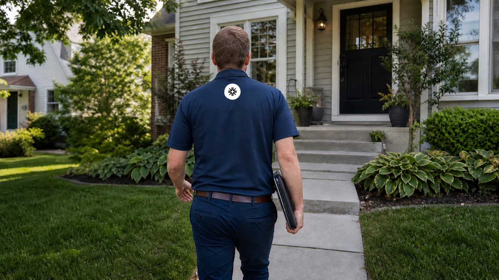 Illustrative image of a solar representative approaching a home