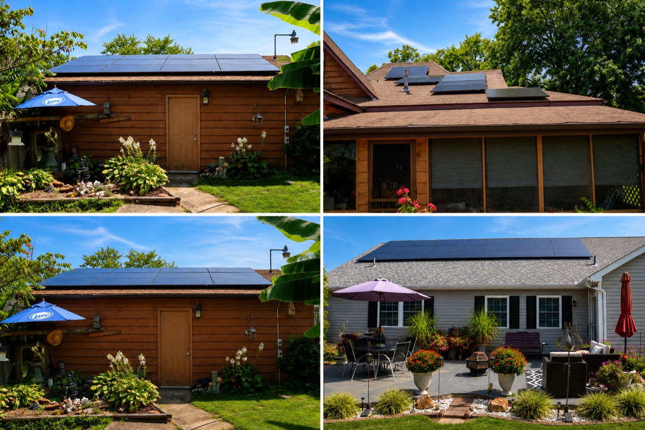 Four-photo collage of Direct Solar Pros residential solar installations on Illinois homes